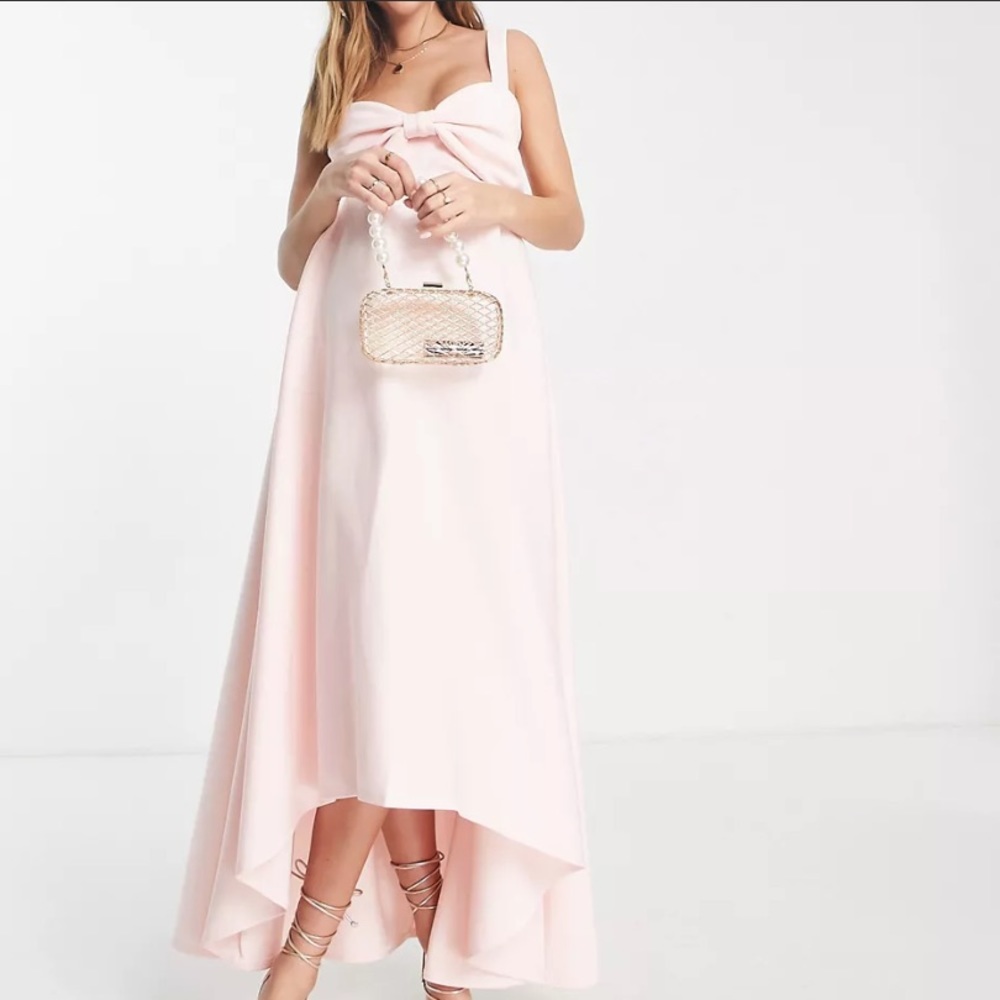 ASOS pink maternity bridesmaid dress